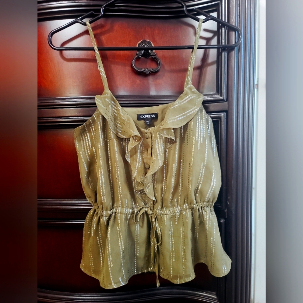 Express Olive Green Ruffle Top